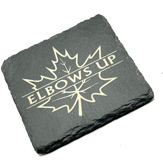 LASER ENGRAVED CUSTOM SLATE MONOGRAM MAPLE LEAF - ELBOWS UP COASTERS
