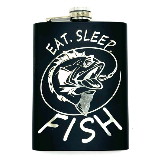 STAINLESS STEEL HIP FLASK - EAT, SLEEP, FISH