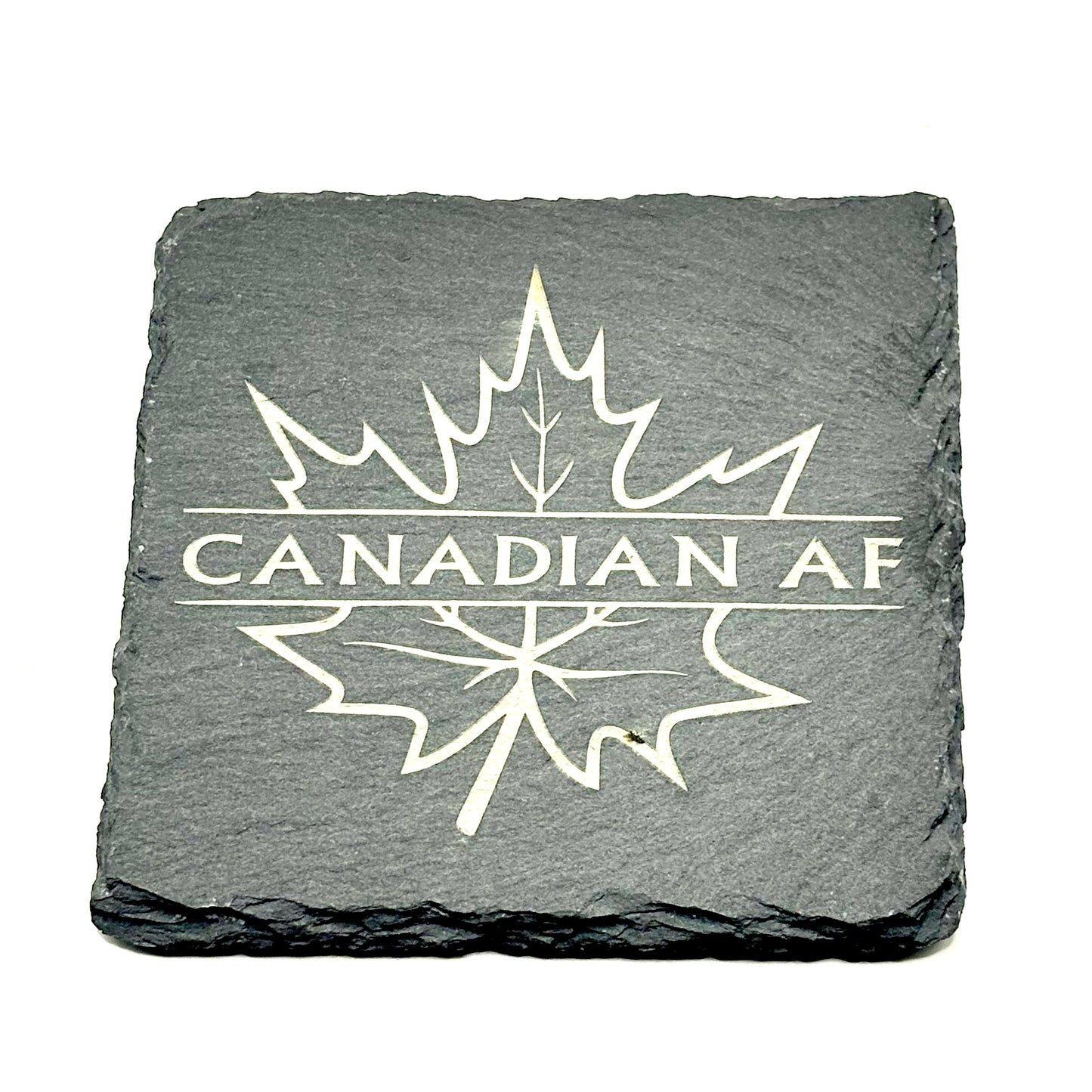 LASER ENGRAVED CUSTOM SLATE MONOGRAM MAPLE LEAF - CANADIAN AF COASTERS