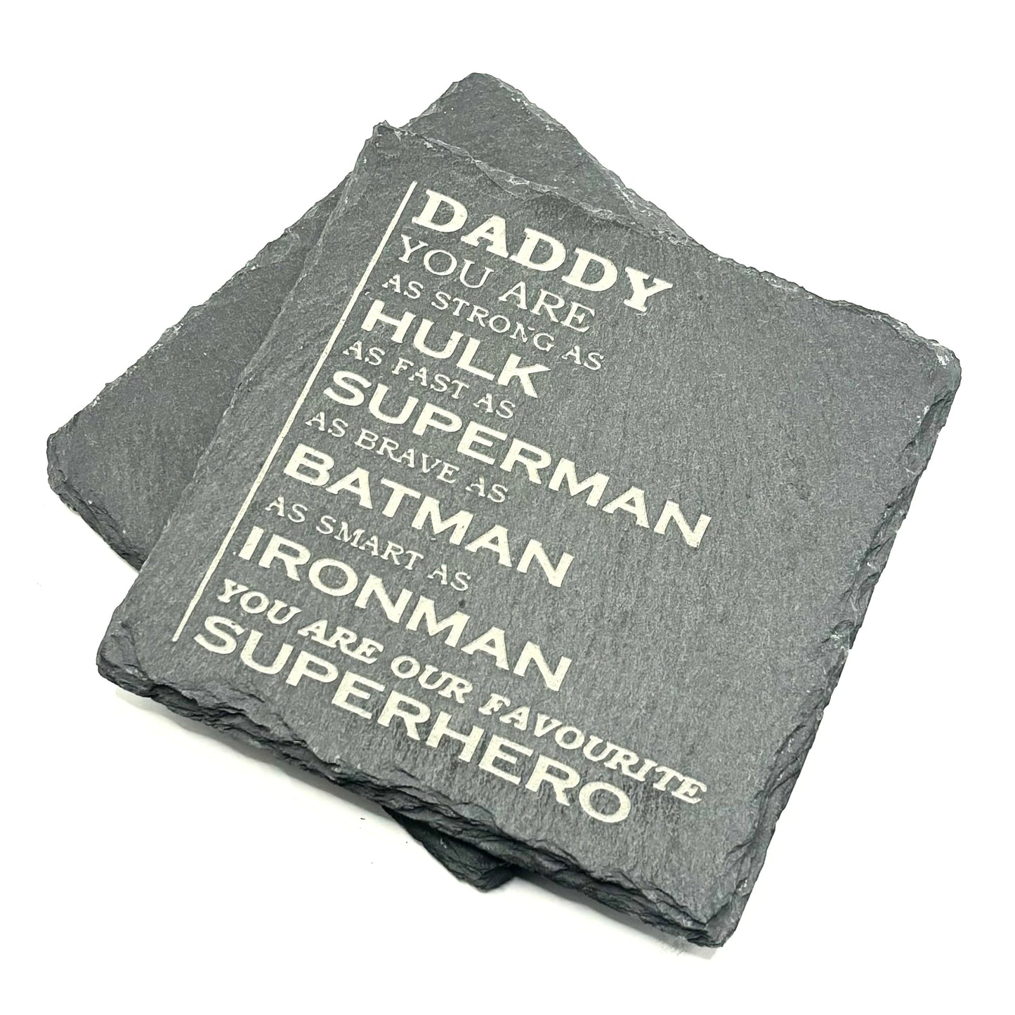 LASER ENGRAVED SLATE DAD SUPERHERO COASTERS