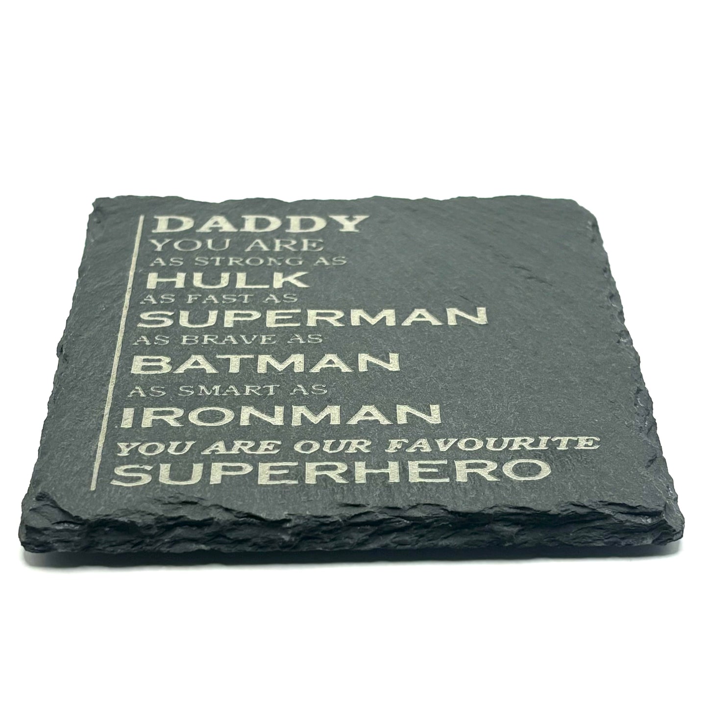 LASER ENGRAVED SLATE DAD SUPERHERO COASTERS