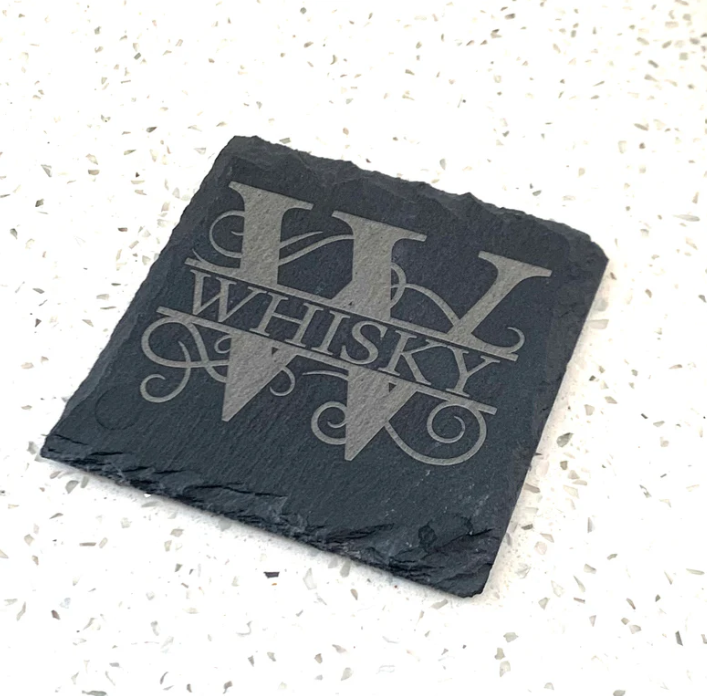 LASER ENGRAVED CUSTOM MONOGRAM SLATE COASTER PACK