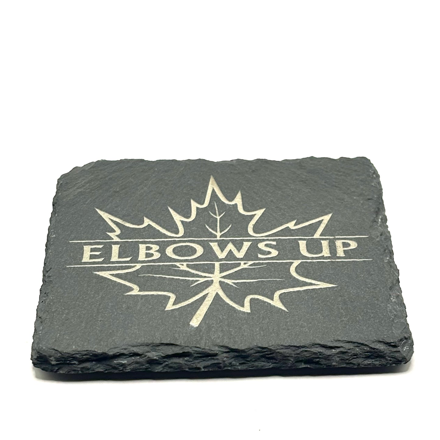 LASER ENGRAVED CUSTOM SLATE MONOGRAM MAPLE LEAF - ELBOWS UP COASTERS