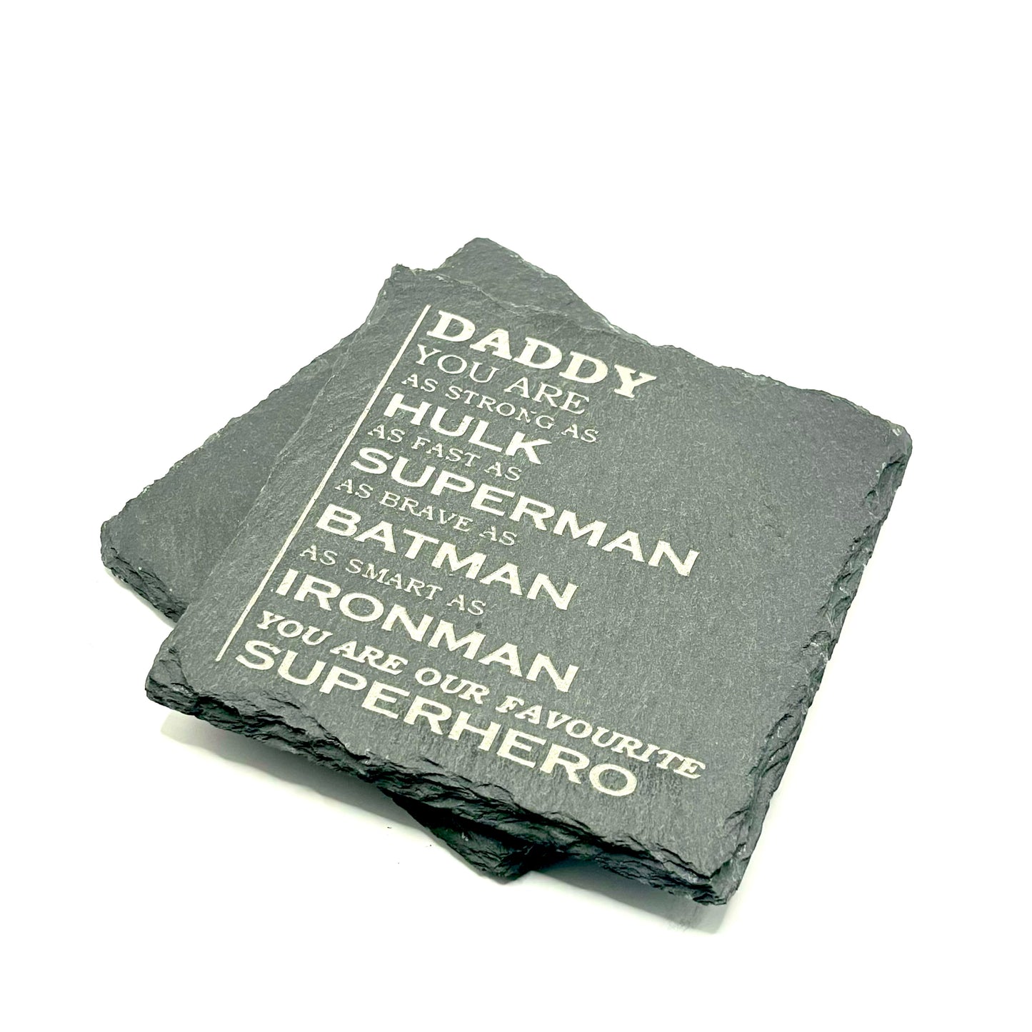 LASER ENGRAVED SLATE DAD SUPERHERO COASTERS