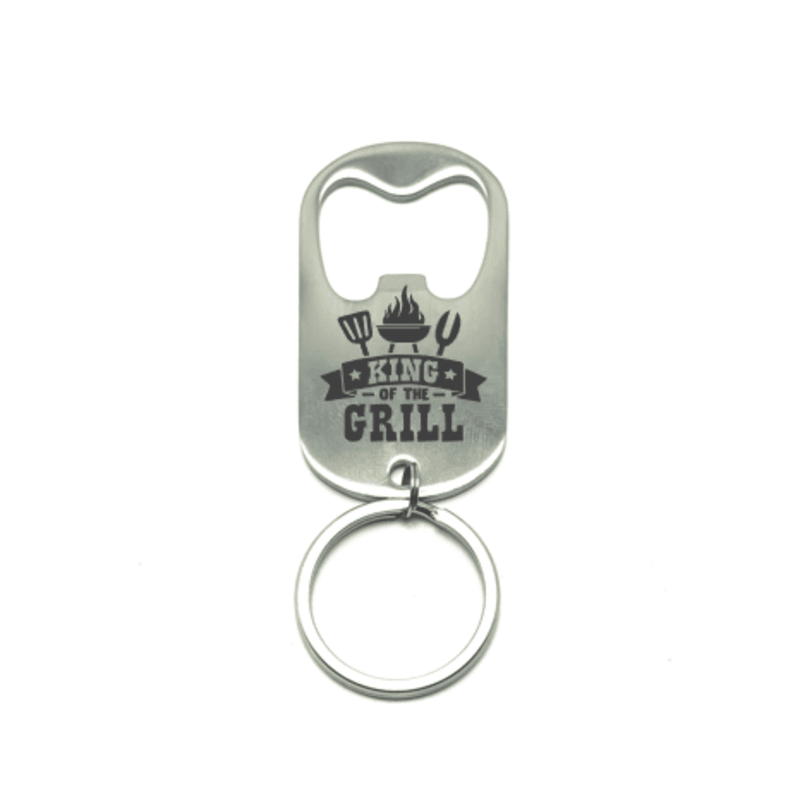 CUSTOM ENGRAVED "KING OF THE GRILL" BOTTLE OPENER KEYCHAIN
