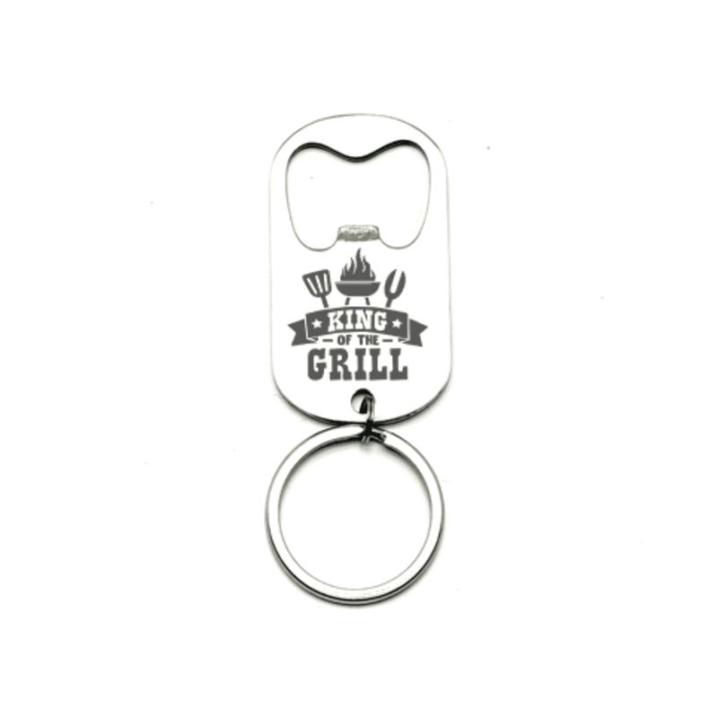CUSTOM ENGRAVED "KING OF THE GRILL" BOTTLE OPENER KEYCHAIN
