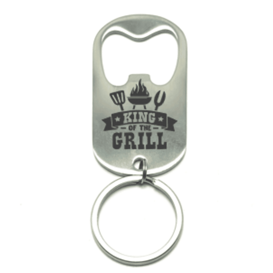 CUSTOM ENGRAVED "KING OF THE GRILL" BOTTLE OPENER KEYCHAIN