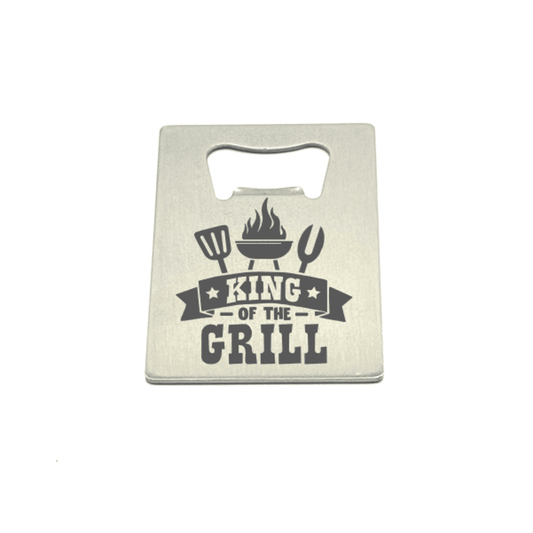 STAINLESS STEEL "KING OF THE GRILL" SLIM CARD BOTTLE OPENER