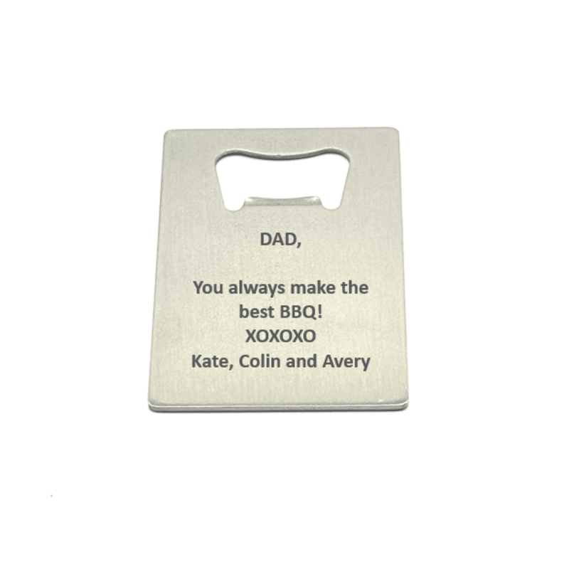 STAINLESS STEEL "KING OF THE GRILL" SLIM CARD BOTTLE OPENER