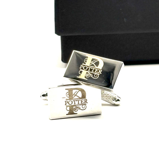 LASER ENGRAVED STAINLESS STEEL MONOGRAM CUFFLINKS
