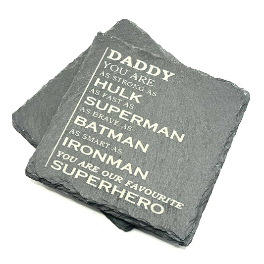 LASER ENGRAVED SLATE DAD SUPERHERO COASTERS