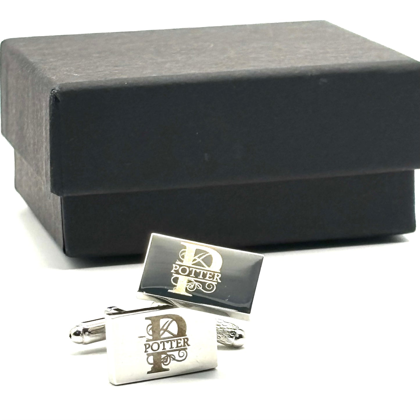 LASER ENGRAVED STAINLESS STEEL MONOGRAM CUFFLINKS