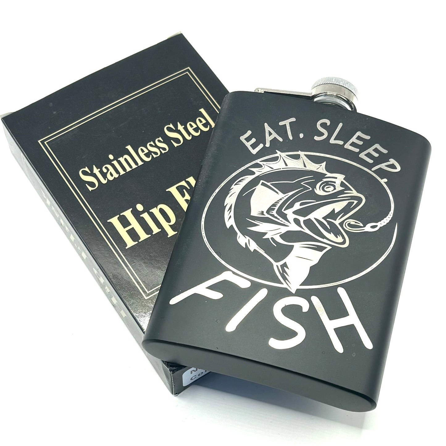 STAINLESS STEEL HIP FLASK - EAT, SLEEP, FISH