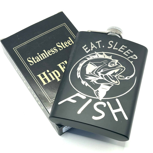STAINLESS STEEL HIP FLASK - EAT, SLEEP, FISH