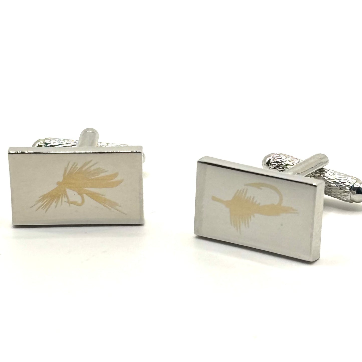 LASER ENGRAVED STAINLESS STEEL FLY FISHING CUFFLINKS