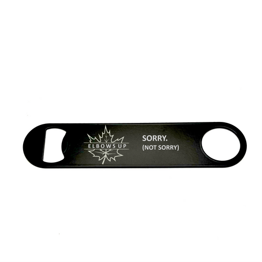 CUSTOM ENGRAVED 7" STEEL BOTTLE OPENER - ELBOWS UP - SORRY
