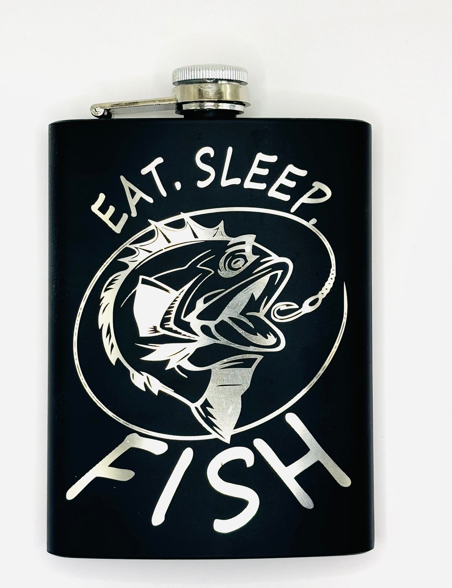 STAINLESS STEEL HIP FLASK - EAT, SLEEP, FISH