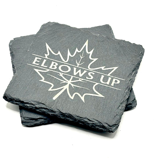LASER ENGRAVED CUSTOM SLATE MONOGRAM MAPLE LEAF - ELBOWS UP COASTERS