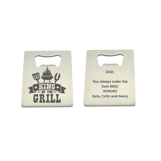 STAINLESS STEEL "KING OF THE GRILL" SLIM CARD BOTTLE OPENER